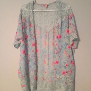Kimono Candies blue lace floral summer cardigan